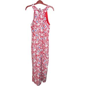 Loft Outlet Red Floral Halter Jumpsuit Petite 8P Sleeveless Wide Leg Polka Dot